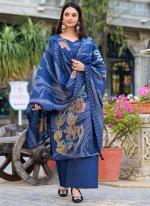 Roman Silk Navy Blue Casual Wear Printed Readymade Kurti Set